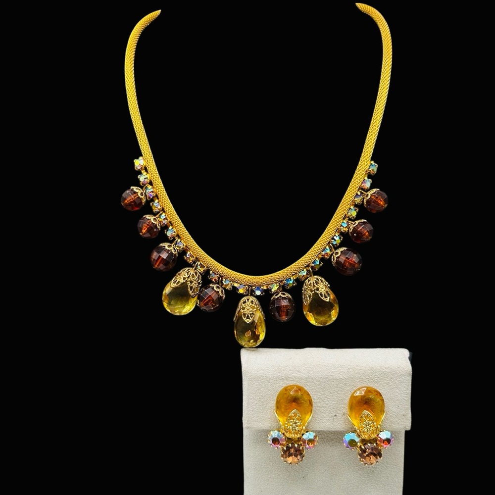Vintage Verified Juliana Mesh  Topaz Teardrop Necklace Earring Set